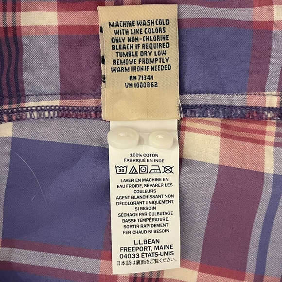 L.L. Bean Purple Plaid Long Sleeve Button Front Shirt Size XL - Picture 7 of 7